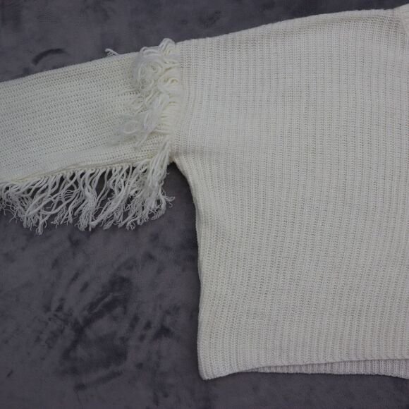 Free For All Sweater Womens XL White Fringe Long Sleeve Crew Neck Pullover - Picture 14 of 16